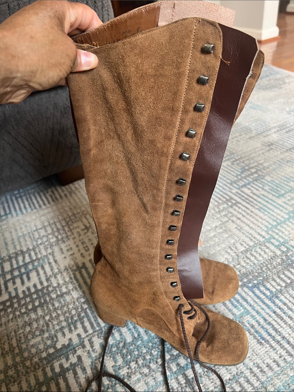 Vintage Made in Italy Brown Suede Lace Up Tall Boots Women’s 7.5 M